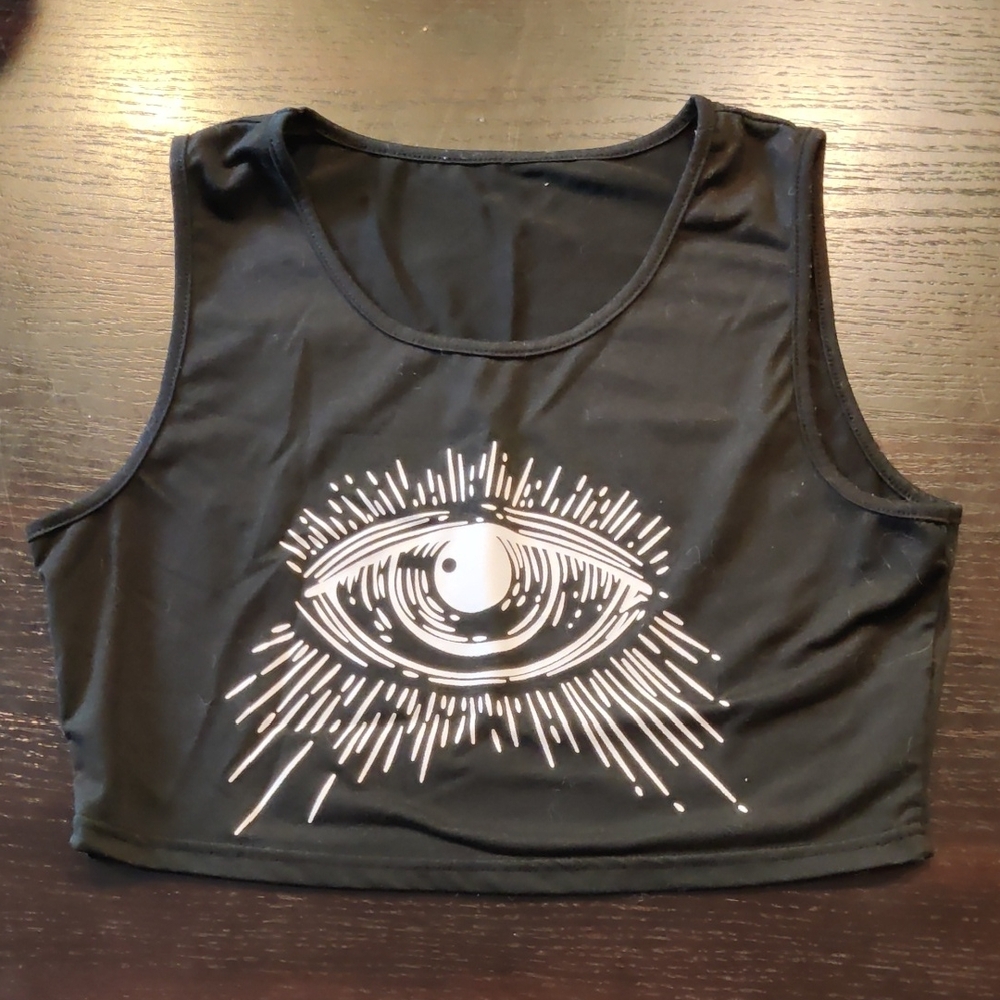ROMWE Black Crop Graphic Tank Top - Size L